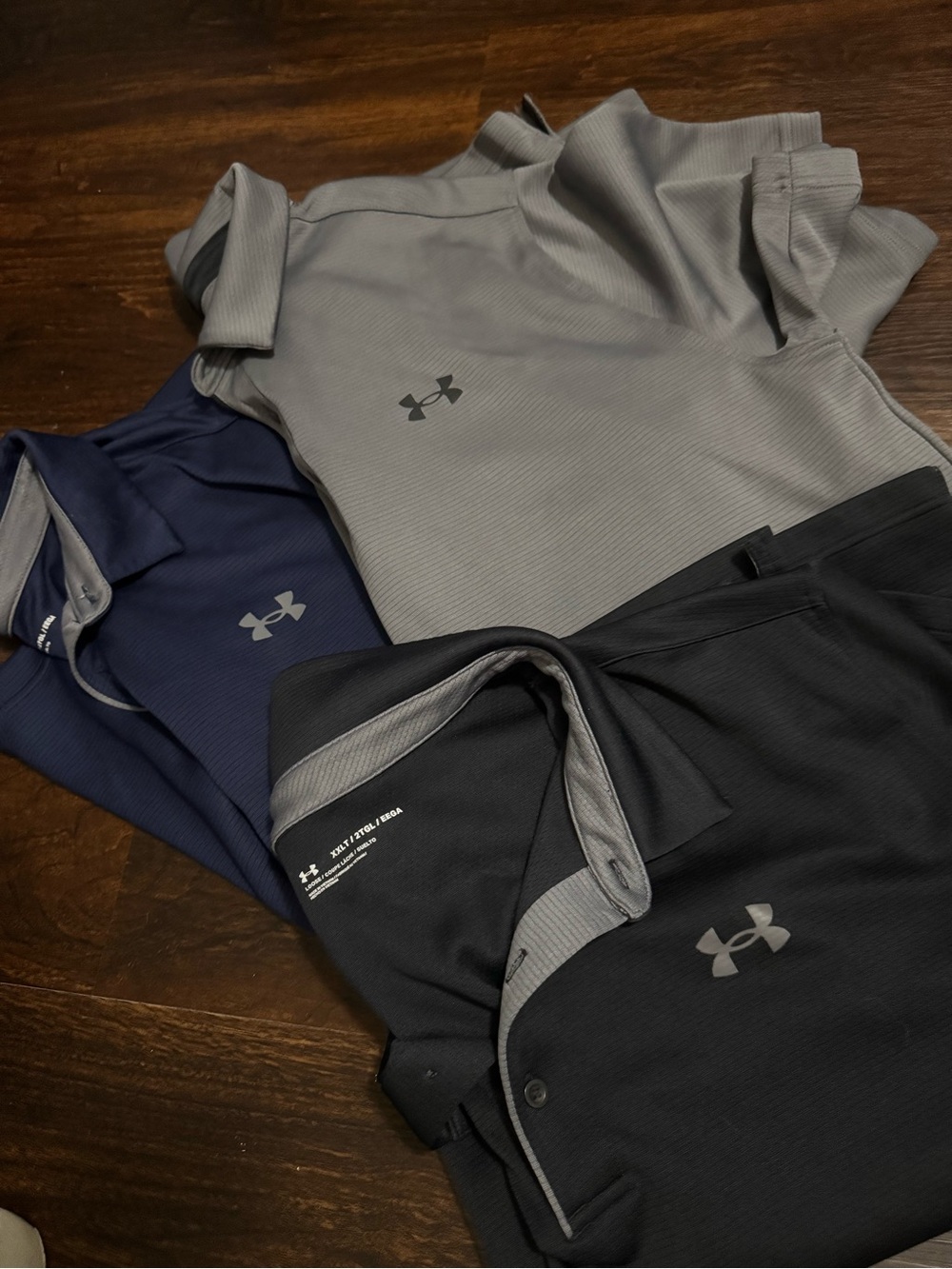 XX Large Tall Bundle of 3 Under Armour Tech Polo— Black, Gray & Navy